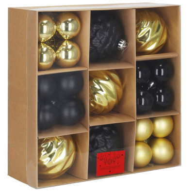 Vánoční baňky zlato-černé mix - 12/6 cm, sada 37ks CA0962