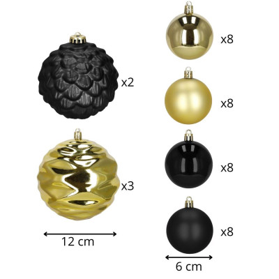 Vánoční baňky zlato-černé mix - 12/6 cm, sada 37ks CA0962