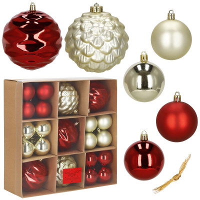 Vánoční baňky zlato-červené mix - 12/6 cm, sada 37ks CA0963