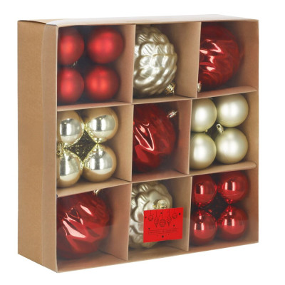 Vánoční baňky zlato-červené mix - 12/6 cm, sada 37ks CA0963