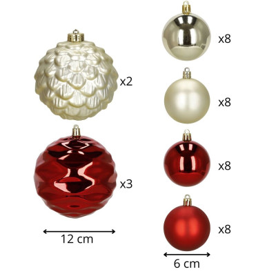 Vánoční baňky zlato-červené mix - 12/6 cm, sada 37ks CA0963