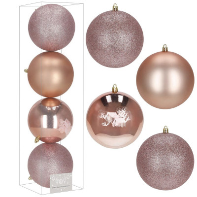 Vánoční baňky růžové mix - 12 cm, sada 4ks CA1359