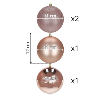Vánoční baňky růžové mix - 12 cm, sada 4ks CA1359