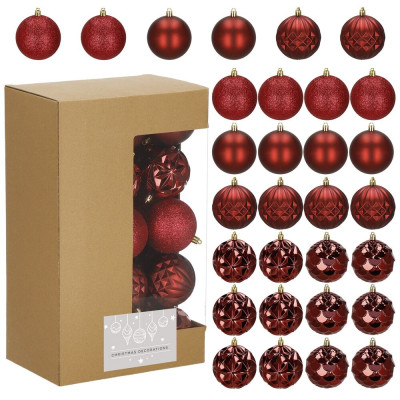 Vánoční baňky červené - mix 8 cm, sada 30ks CA1412