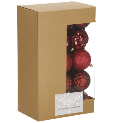 Vánoční baňky červené - mix 8 cm, sada 30ks CA1412