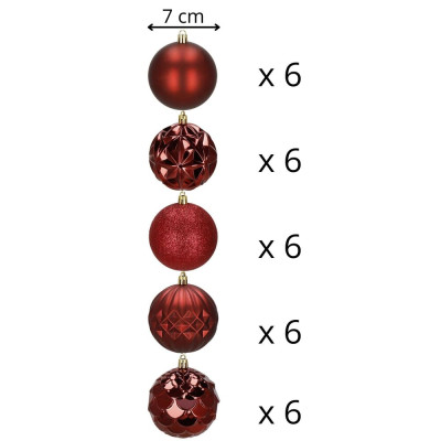 Vánoční baňky červené - mix 8 cm, sada 30ks CA1412