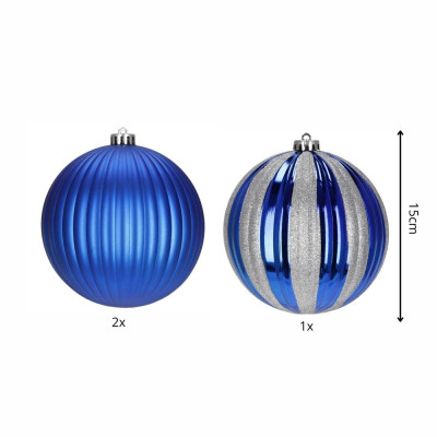 Vánoční baňky modré mix - 15 cm, sada 3ks CA1366