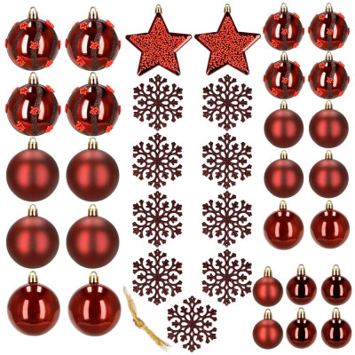 Vánoční baňky červené mix 7/6/5 cm, sada 40ks, CA1523