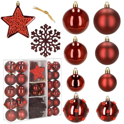 Vánoční baňky červené mix 7/6/5 cm, sada 40ks, CA1523