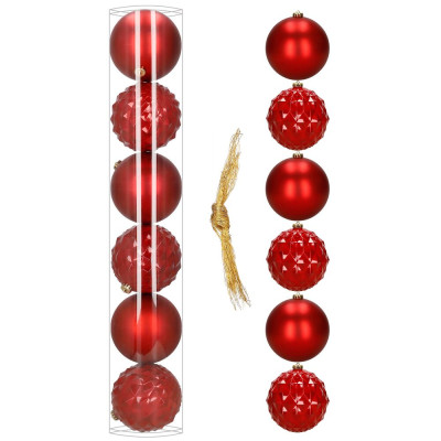 Vánoční baňky - červené mix 15 cm, sada 6ks CA1528