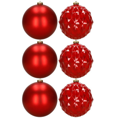 Vánoční baňky - červené mix 15 cm, sada 6ks CA1528