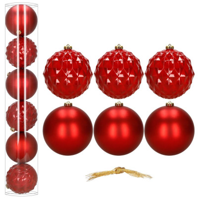 Vánoční baňky - červené mix 15 cm, sada 6ks CA1528