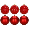 Vánoční baňky - červené mix 15 cm, sada 6ks CA1528