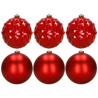 Vánoční baňky - červené mix 15 cm, sada 6ks CA1528