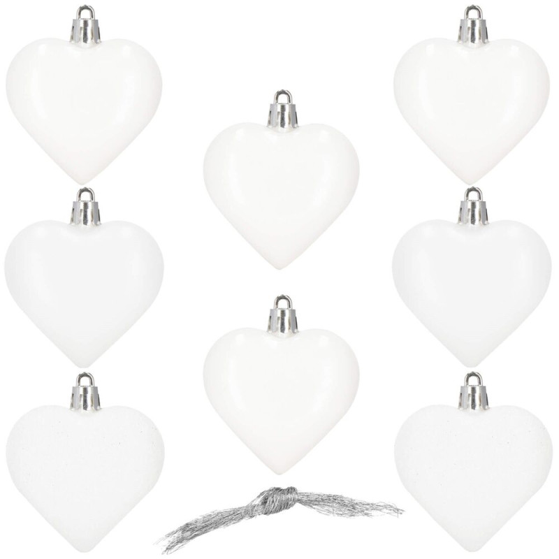 Srdíčka bílá sada 8ks, vánoční ozdoby CA1154