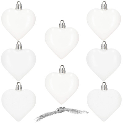 Srdíčka bílá sada 8ks, vánoční ozdoby CA1154