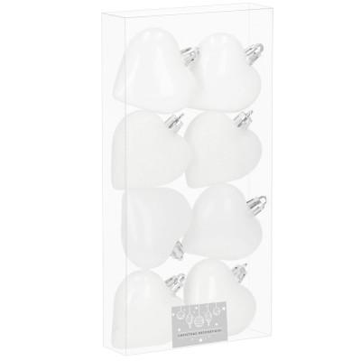 Srdíčka bílá sada 8ks, vánoční ozdoby CA1154