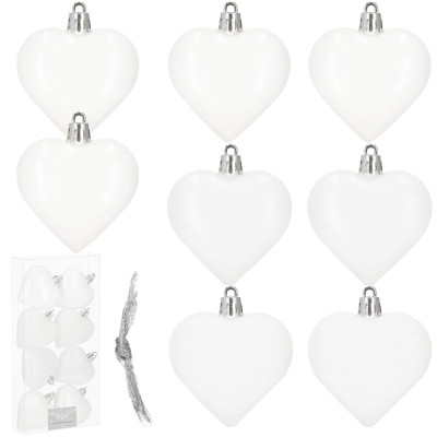 Srdíčka bílá sada 8ks, vánoční ozdoby CA1154