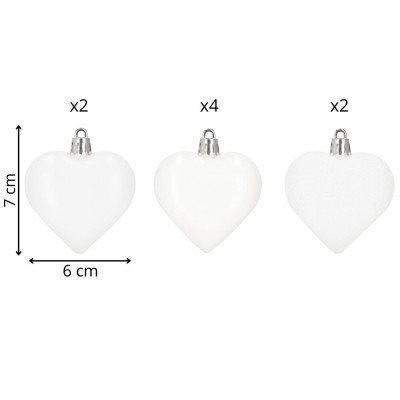 Srdíčka bílá sada 8ks, vánoční ozdoby CA1154