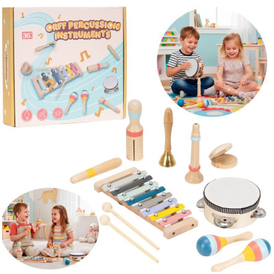 Dřevěné hudební nástroje sada 8ks SPRINGOS KG0061