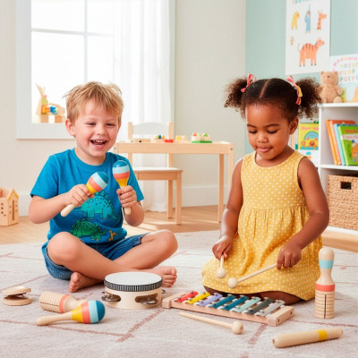 Dřevěné hudební nástroje sada 8ks SPRINGOS KG0061