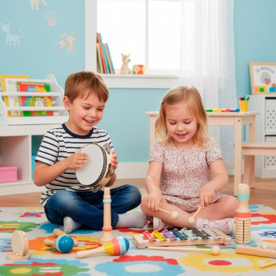 Dřevěné hudební nástroje sada 8ks SPRINGOS KG0061