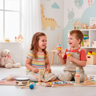 Dřevěné hudební nástroje sada 8ks SPRINGOS KG0061