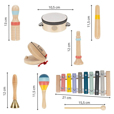 Dřevěné hudební nástroje sada 8ks SPRINGOS KG0061