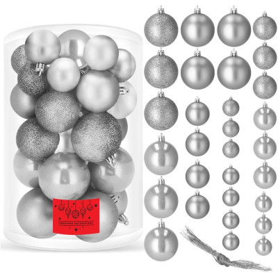 Vánoční baňky stříbrno-šedé mix - 4/5/6cm, sada 30ks