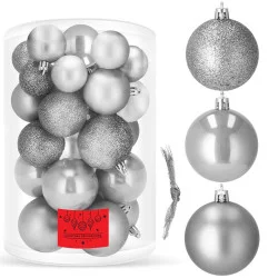 Vánoční baňky stříbrno-šedé mix - 4/5/6cm, sada 30ks