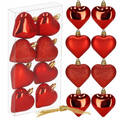Srdíčka červená sada 8ks, vánoční ozdoby CA1156