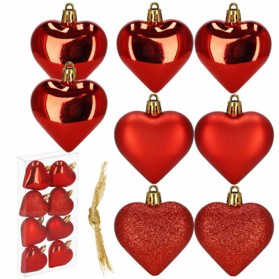 Srdíčka červená sada 8ks, vánoční ozdoby CA1156