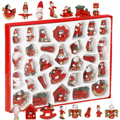 Tradiční dřevěné figurky sada 30ks, vánoční ozdoby