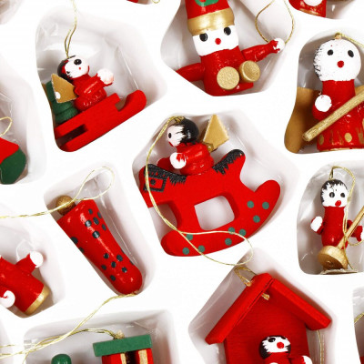 Tradiční dřevěné figurky sada 30ks, vánoční ozdoby