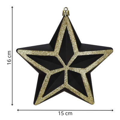 Vánoční hvězda černo-zlatá 16x15 cm, vánoční ozdoba