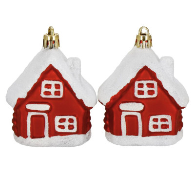 Domečky se zasněženou střechou červeno-bílé sada 2ks, vánoční ozdoby