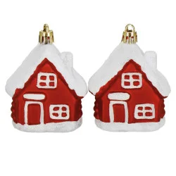 Domečky se zasněženou střechou červeno-bílé sada 2ks, vánoční ozdoby