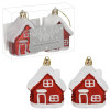 Domečky se zasněženou střechou červeno-bílé sada 2ks, vánoční ozdoby