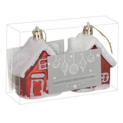 Domečky se zasněženou střechou červeno-bílé sada 2ks, vánoční ozdoby