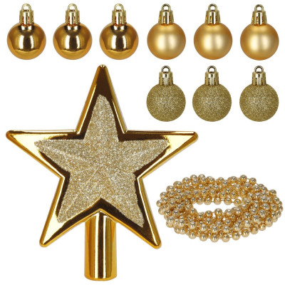 Sada ozdob na stromeček zlatá 11 dílná, vánoční ozdoby