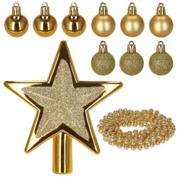 Sada ozdob na stromeček zlatá 11 dílná, vánoční ozdoby