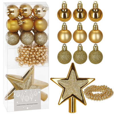 Sada ozdob na stromeček zlatá 11 dílná, vánoční ozdoby