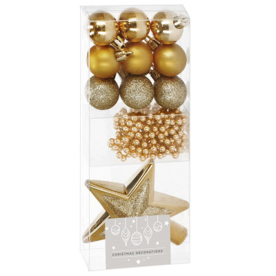 Sada ozdob na stromeček zlatá 11 dílná, vánoční ozdoby