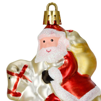 Santa Claus na koni zlatý 11,5 cm, vánoční ozdoba