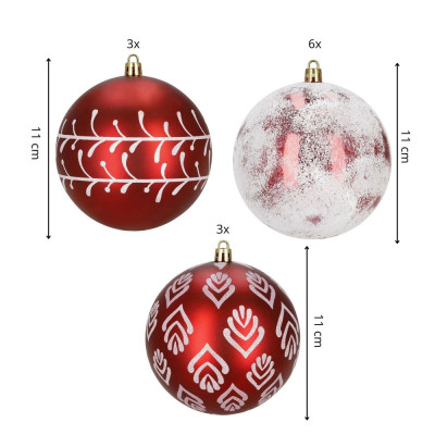 Vánoční baňky červené mix - 10cm sada 12ks, vánoční ozdoby