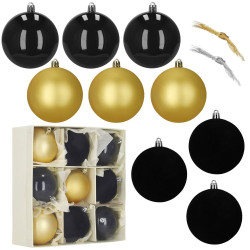 Vánoční baňky černo-zlaté mix - 8cm sada 9ks, vánoční ozdoby