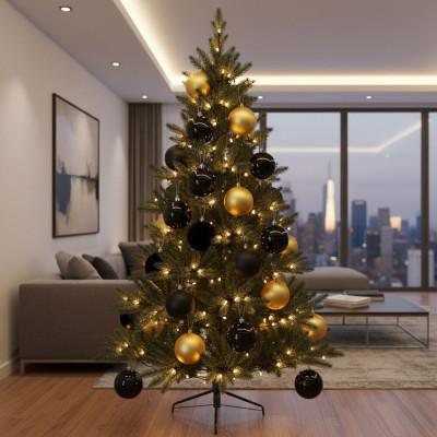 Vánoční baňky černo-zlaté mix - 8cm sada 9ks, vánoční ozdoby