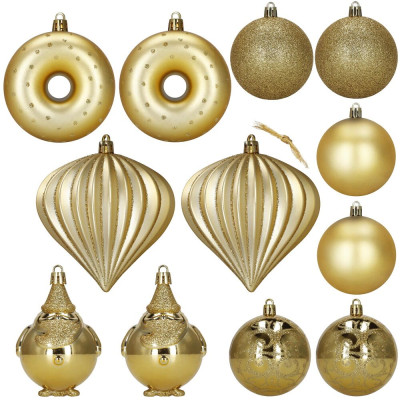 Vánoční baňky zlaté mix - sada 12ks, vánoční ozdoby