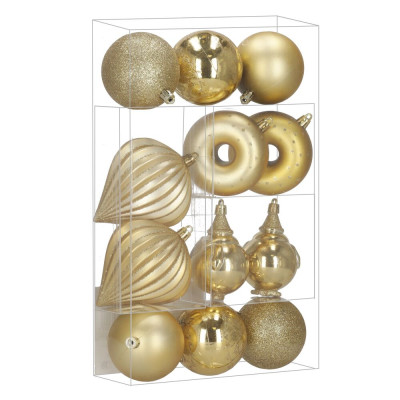 Vánoční baňky zlaté mix - sada 12ks, vánoční ozdoby