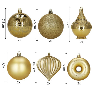 Vánoční baňky zlaté mix - sada 12ks, vánoční ozdoby